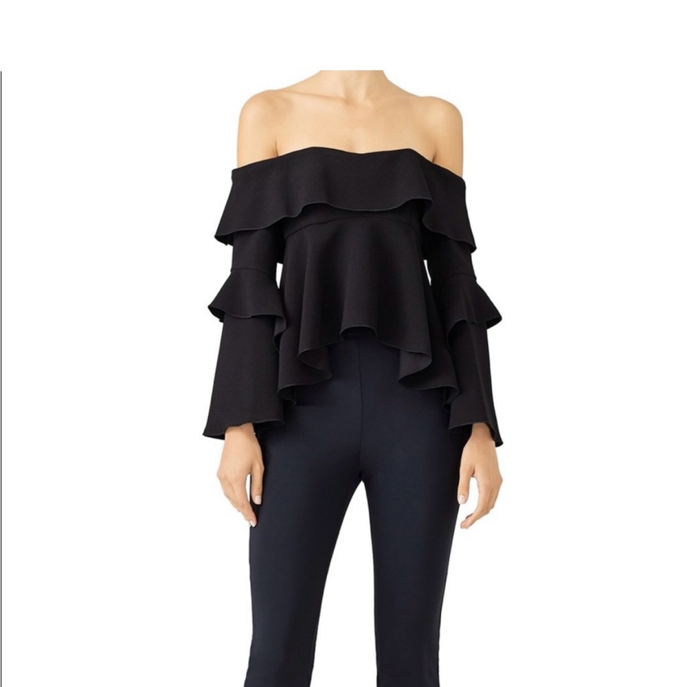 Size 6 NICHOLAS Black Off-Shoulder Ruffle Top